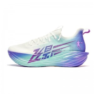 China Qiaodan Flying Shadow Plaid 1.5 Marathon Carbon Plate Running Shoes - White/Purple Blue