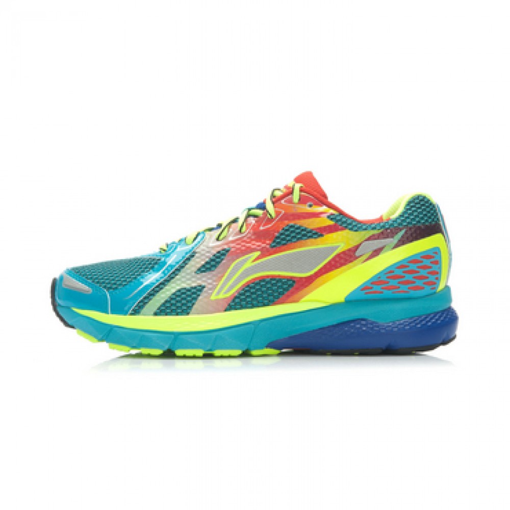 Li-Ning Men's High-Tech Damping Stability Running Shoes - Bright Fluorescent Green/Butterfly Blue/Bright Red 