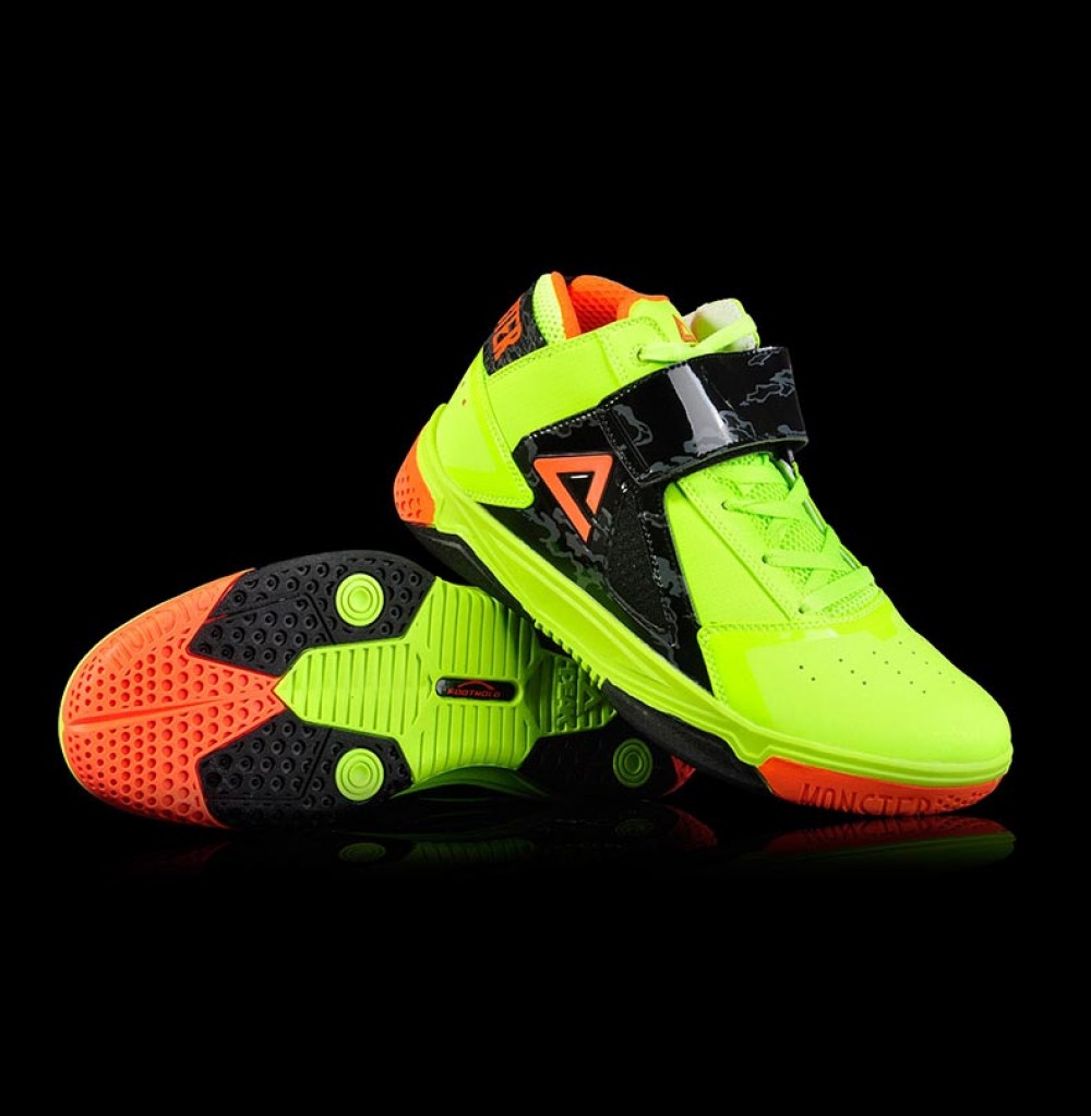red and yellow basketball shoes
