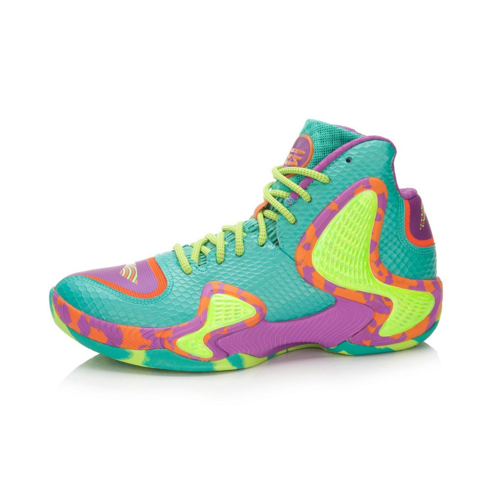 Li-Ning Phantom Flyer Mens Professional Basketball Shoes - Green Jade/Plum Purple/Carrot Orange