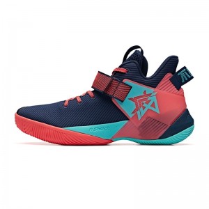 Anta 2019 Summer New 要疯 Shock The Game Men's High Tops Basketball Sneakers - Dark Blue/Red