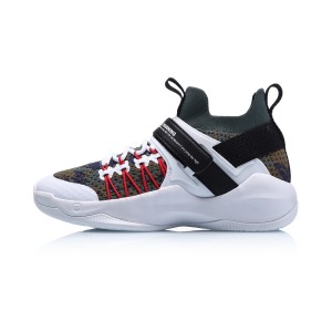 Li Ning 2019 New Warning Men's Sock-Like Professional Basketball Shoes - White/Black